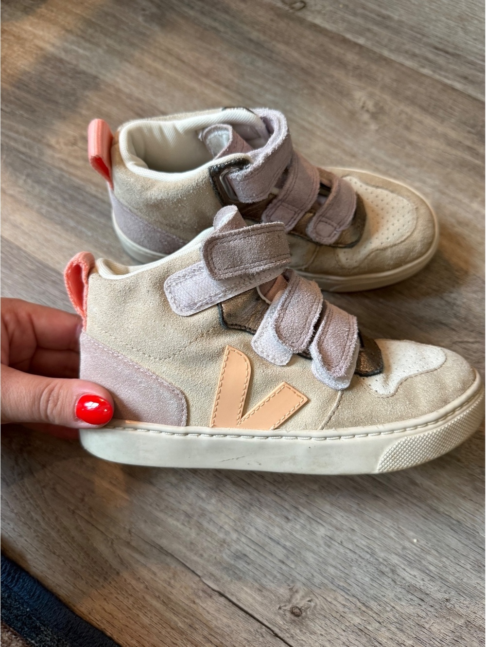 Veja Girls' High-Top Sneakers in Beige and Peach - Size 12.5